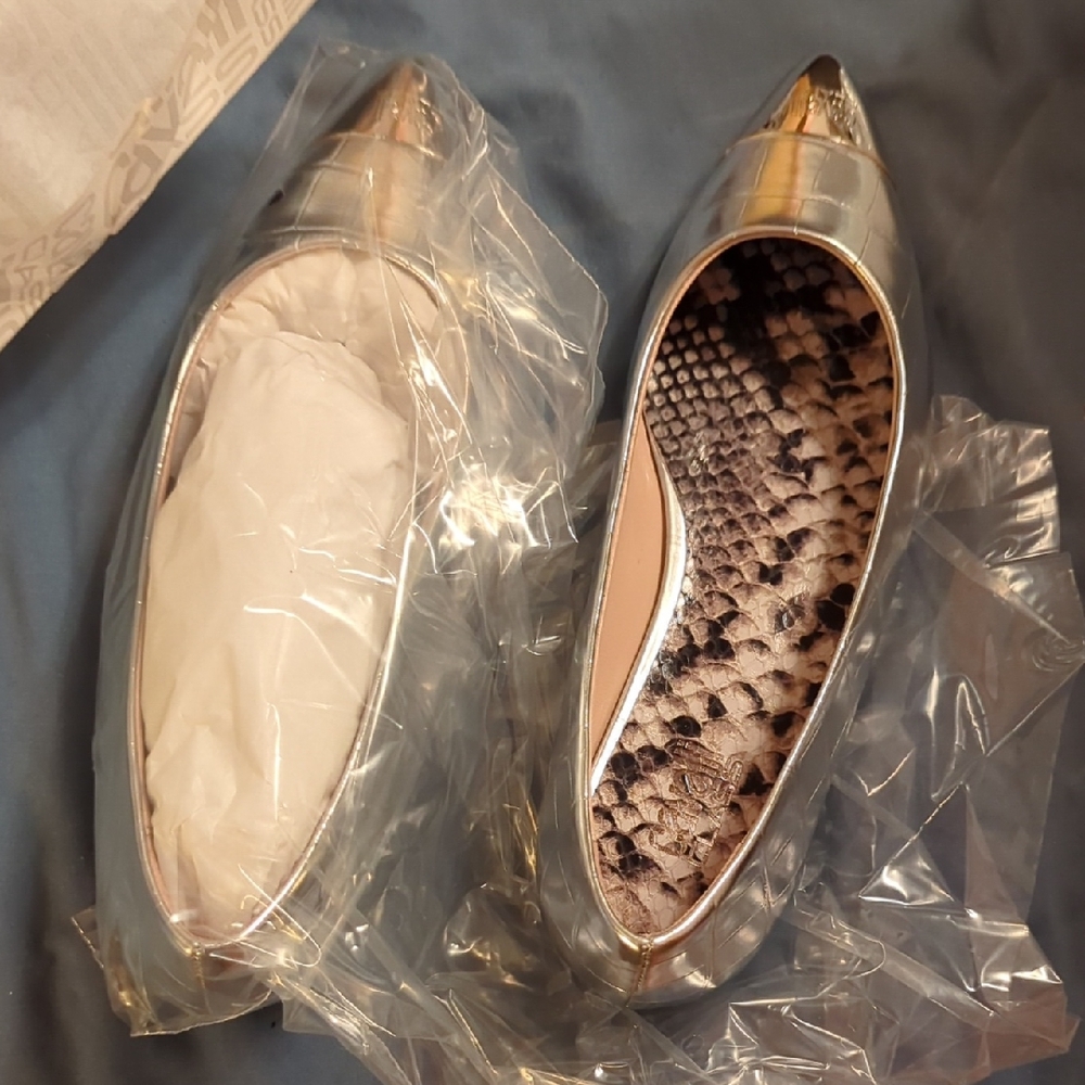 Cavalli Class Silver Flats with Snakeskin Detail